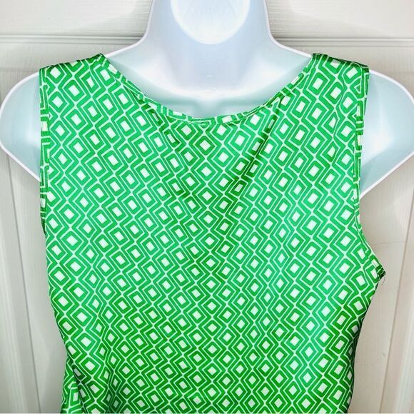 Jules & Leopold Geometric Satin Sleeveless Layering Top Smocked Waist Green S - Picture 6 of 9